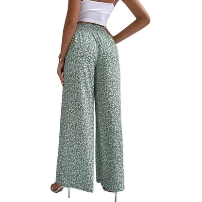 2024 New Red Green Blue Black Floral High-Waisted Bell-Bottoms Pants Loose and Comfortable Slim Ladies Design Feeling Pants