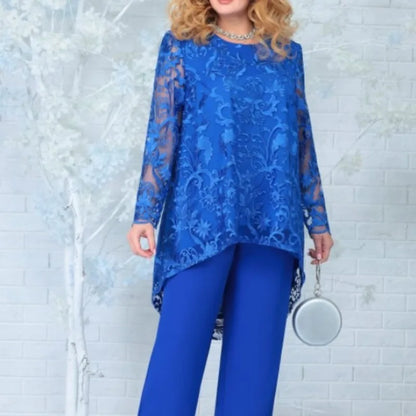 Women's Evening Dress Lace Embroidered Pants Two-piece Cocktail Dress Set Plus Size 2 Piece Set Women Summer