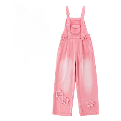 Overalls for Kids Pink Loose Casual Wide Leg Jeans Teenage Girls Jumpsuit Fashion All-match 12 13 14 Years Children Trousers