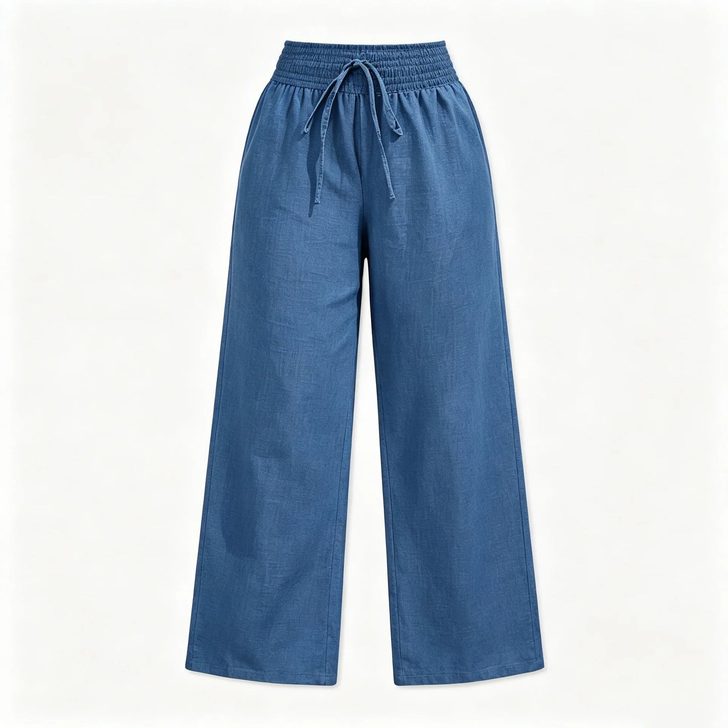 2026 Women's Casual Wide-leg Trousers for All Seasons, Loose and Flowing High-waisted Elastic Waist Pants, Beach Blue