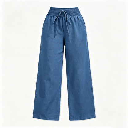2026 Women's Casual Wide-leg Trousers for All Seasons, Loose and Flowing High-waisted Elastic Waist Pants, Beach Blue