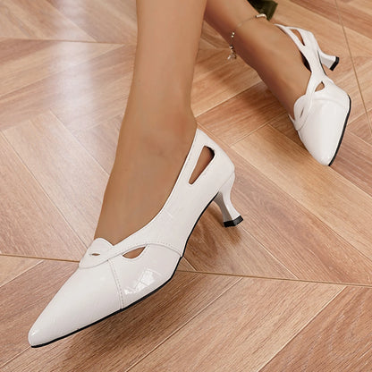 Elegant High Heels for Women, Spring and Summer New French Shallow Leather Mules, Cool and Breathable Hollow Design, Plaid Pattern Upper Kitten Heels, Versatile Dresses, Weddings, Parties, Date, Valentine's Day
