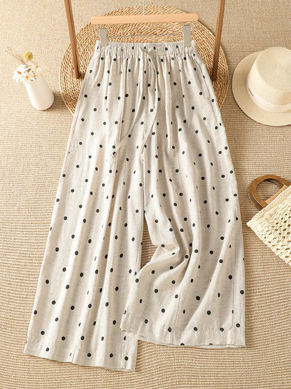 Polka Dot Wide Leg Pants Elastic Waist Tie Dye Slimming Loose Harlan Summer Vintage Style Ladies High Waist Straight Tube