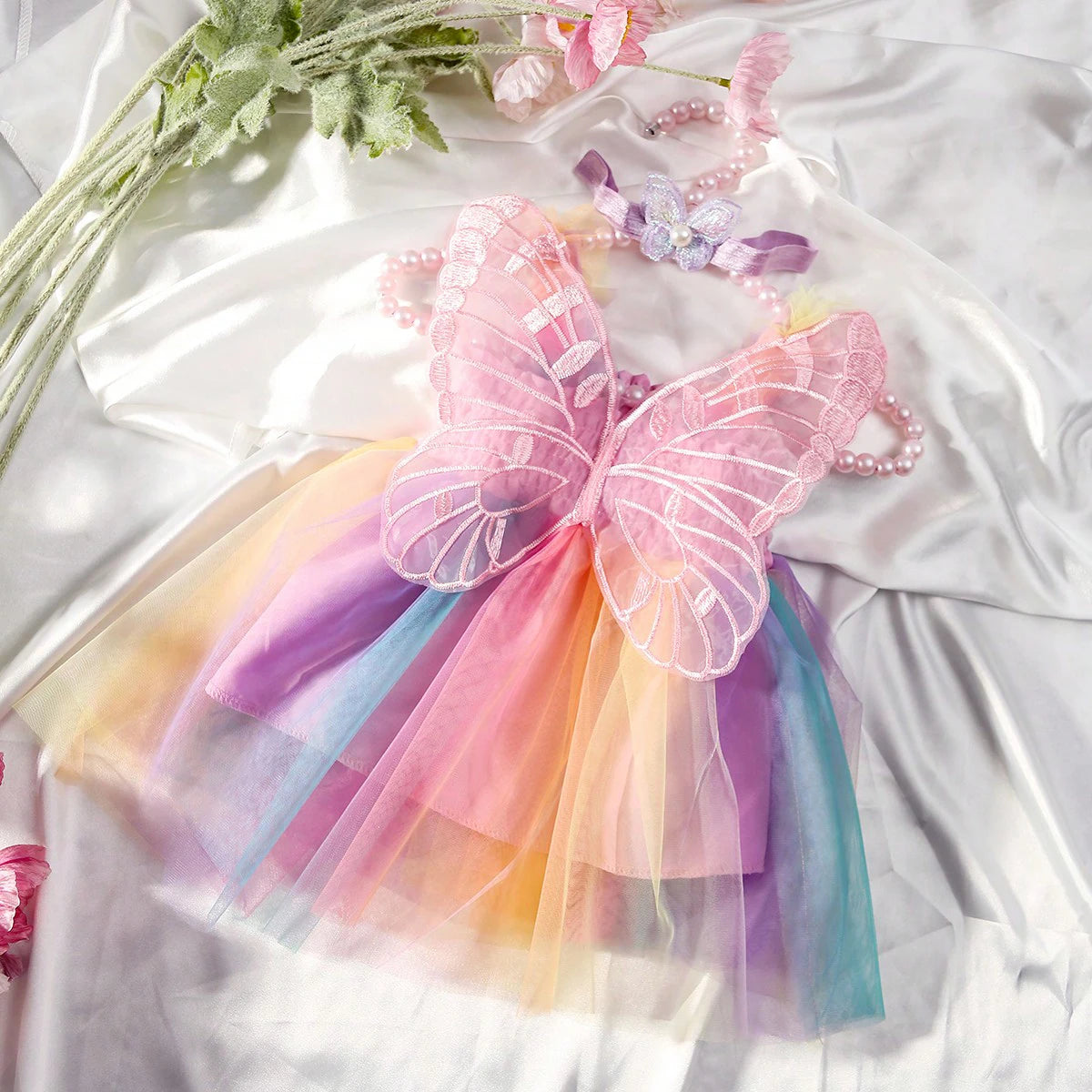 Ylsteed Newborn Girl Photography Outfits with Headband Baby Girl Butterfly Wings Mesh Dress for Photo Shooting Infant  Props-HD