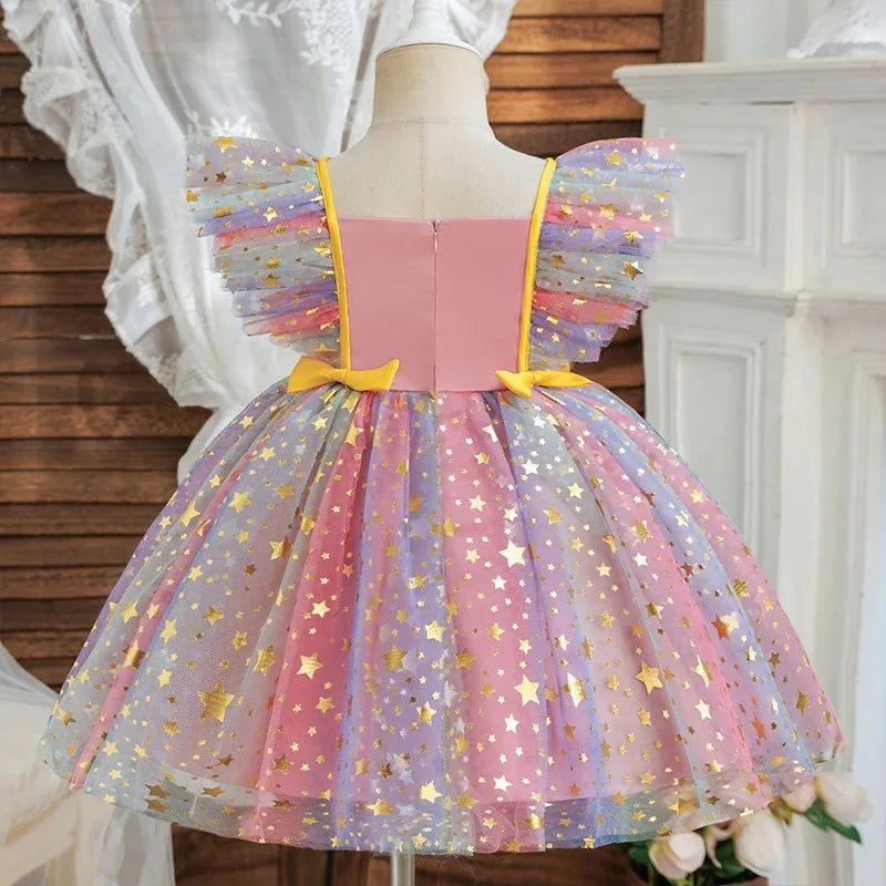 K-Pop Hunters Zoey Rumi Princess Dress for Girls Sequined Star Ruffle Bow Tutu Baby Formal Gala Prom Gown Kids Party Costume