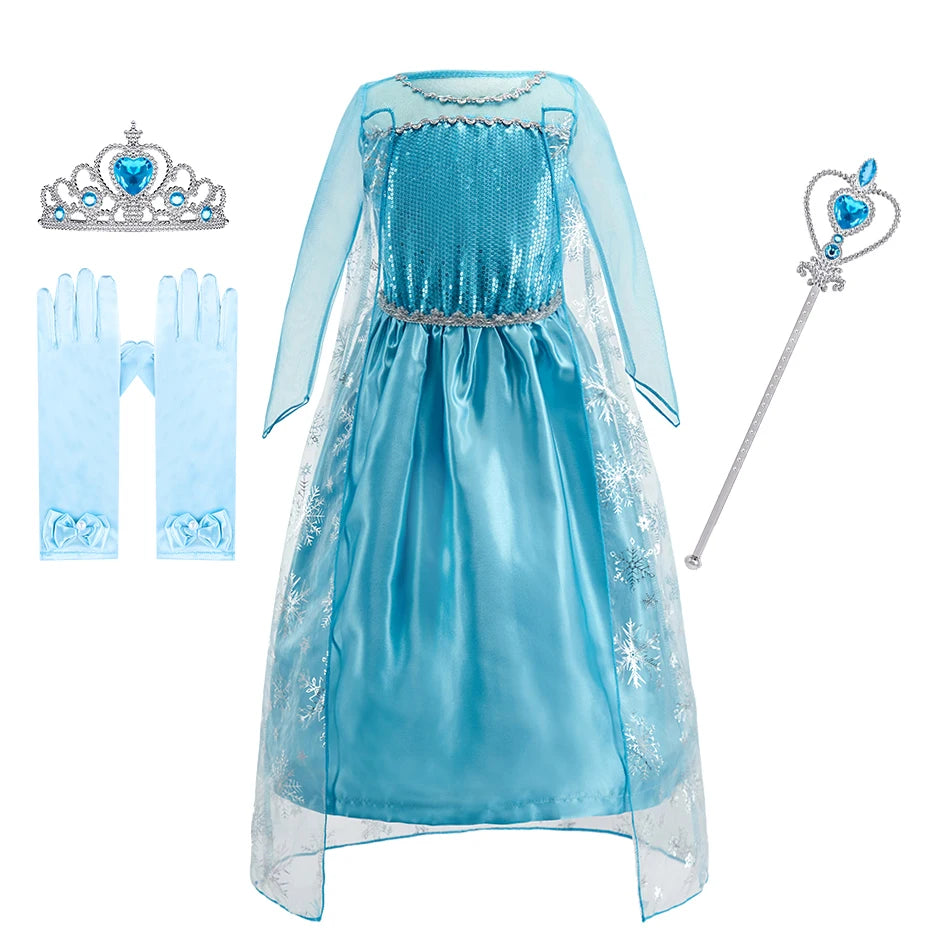 Children Anna Elsa Dress Girls Princess Cosplay Costume Kids Snow Queen Sequined Elegant Dress Girl Christmas Carnival Clothes