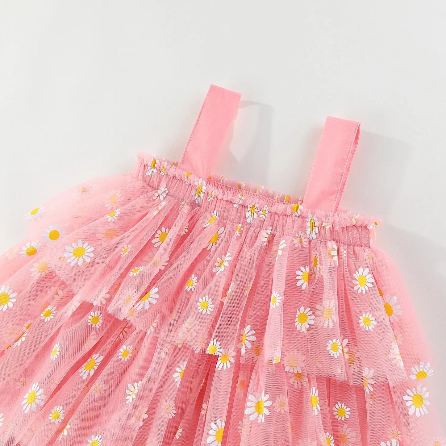 Infant Baby Girl Summer Tulle Dress 0-5T Daisy Print Tiered Cake Skirt Spaghetti Strap Princess Girl Party Dress