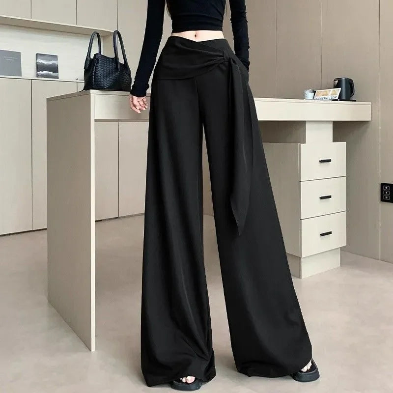 High Waisted Wide Leg Pants With Tie Waist Detail Loose Fit Casual Full Length Women's Trousers
