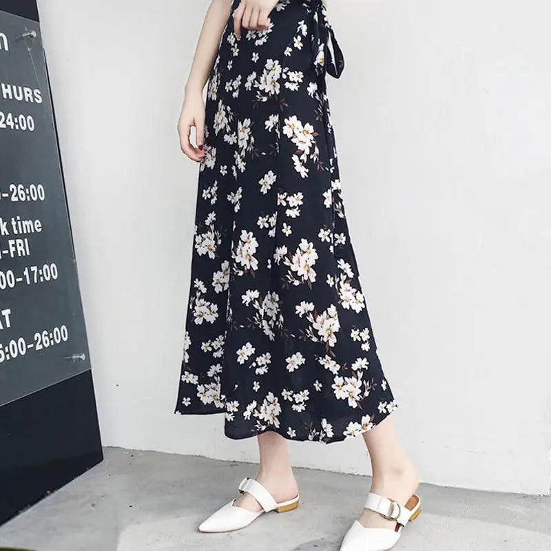 Vacation Style Wrap Skirt Beachside Long Skirt Women's High Waist A-Line Midi Skirt Floral Print One-Piece Summer Spring