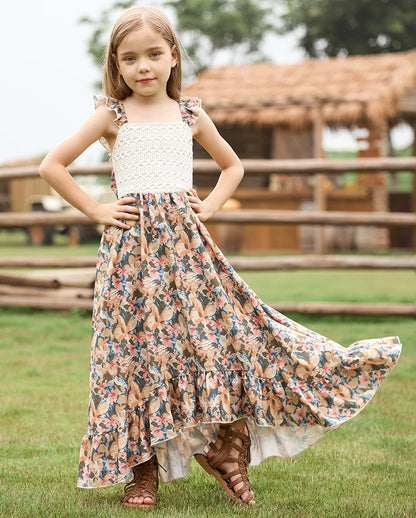BIBIHOU Bohemian Style Dress for Girls Elegant Vintage Butterfly Costume Long dress Girls Clothes From 4 to 12 years old