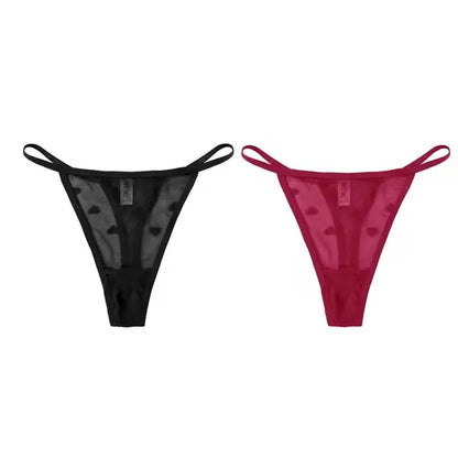 2Pcs Heart See Through Mesh G-String T-Pants Underpants Sexy Lace Sheer Underwear Women's Low Waist  Lingerie Thong Panties