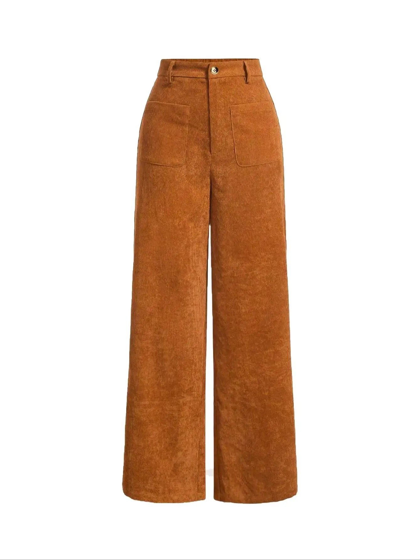 Women's Plain Pocket Button Front Wide Leg Pants, Casual High Waist Trousers for Daily Wear, Ladies Bottoms for All Seasons