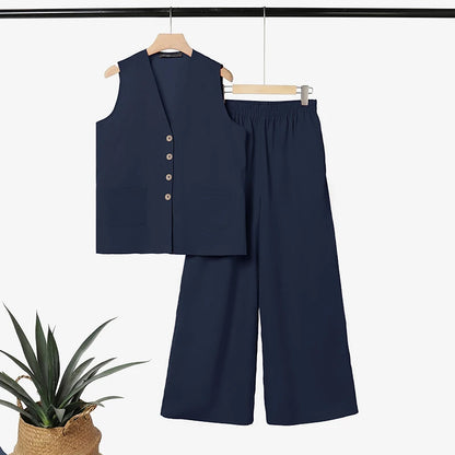 2026 ZANZEA Summer Elegant V Neck Sleeveless Tanks Tops Pant Sets Women 2 Pieces Sets Stylish Solid OL Work Outfits Tracksuit