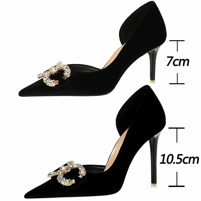 Luxury Women Pumps High Heels Women 7 Cm 10.5 Cm Stilettos Metal Rhinestone Kitten Heels Fashion Wedding Shoes Sexy Prom Shoes