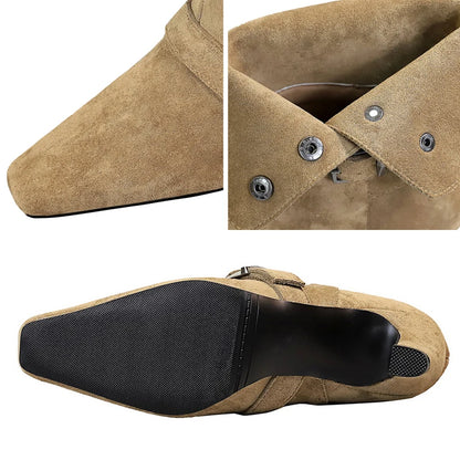 BIGTREE Shoes New Belt Buckle Design Women Boots Suede Retro Women's Ankle Boots Square Head Short Boots Middle Heel Boots