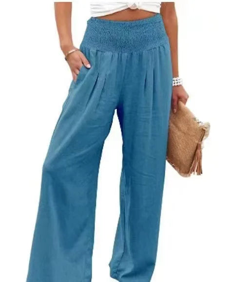 Women's Wide-leg Pants Solid Color Cotton and Linen Loose Trousers Basic Korean Style High Street Casual Pants for Female