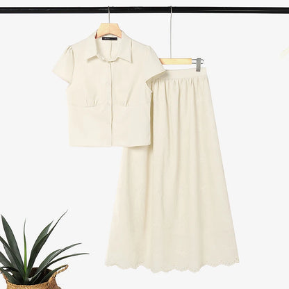 Women's Elegant Chic Skirt Sets ZANZEA Korean Fashion Short Sleeve Short Shirt & Embroidered Maxi Skirt 2 Pieces Sets Outfits