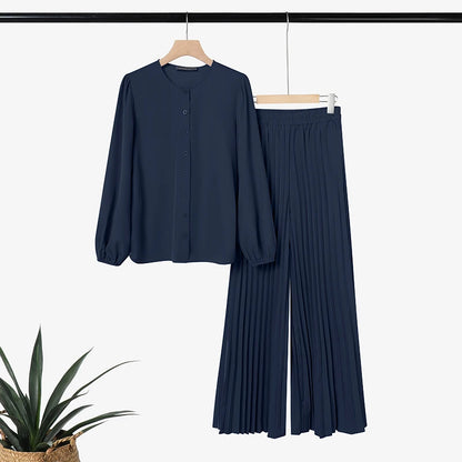 2026 ZANZEA Muslim Hijab Tracksuit Ramadan Outfits Women Pant Sets Long Sleeve Tops Wide Leg Trousers Elegant Solid OL Work Suit