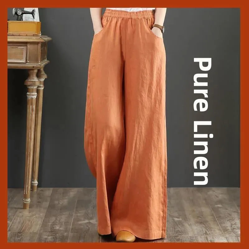 High Waist Wide Leg Pants Women's Casual Loose Cotton Linen Spring Summer Long Trousers Large Size Comfortable Drapey Style