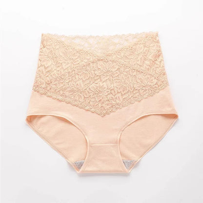 V-neck High Waist Underwear Women Cotton Lace Panties Hot Temptation Girls Belly Briefs