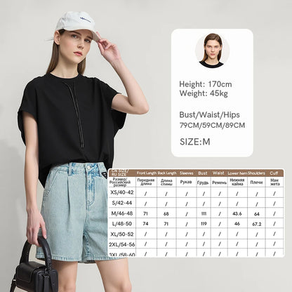 Amii Women's T-Shirt 2026 Summer New Quick Dry Anti-Bacterial Drawstring Dolman Tee Loose Tunic O-Neck Top For Women 12622024