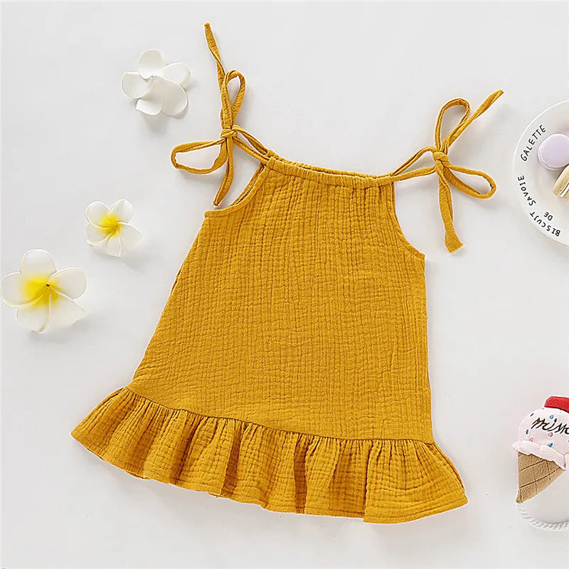 1-5 Years Old Kid Girl Summer Breathable Cotton Slip Dress Adjustable  Solid Color Halter Dress Toddler Girl Holiday Beachwea