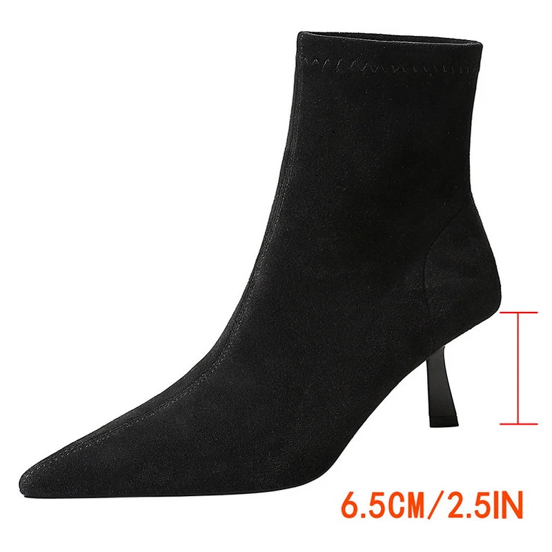 BIGTREE Shoes Retro Women's Boots Suede Pointed Women's Ankle Boots Stiletto High Heel Boots Autumn Winter Shoes Short Boots