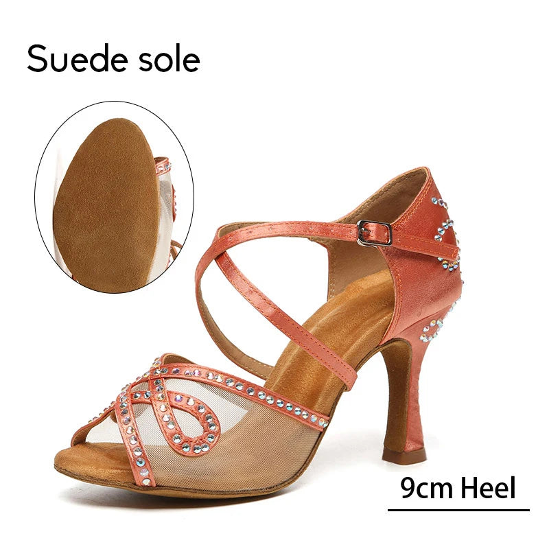 Women Latin Dance Shoes Rhinestone High Heels Dancing Shoes Ladies Party Shoes Women Tango Ballroom Dancing Shoes Salsa Sandals