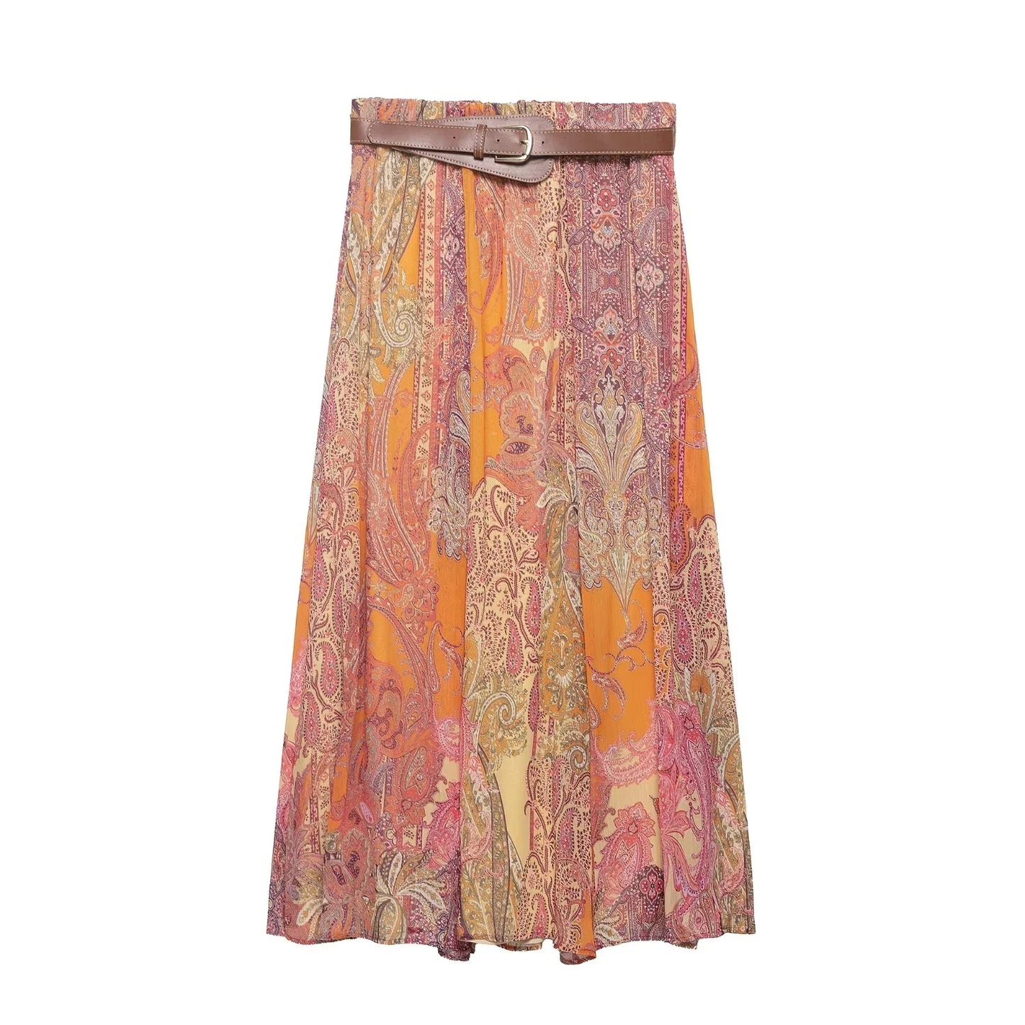 KONDALA Elegant Beach Boho Women Skirt Print Sashes Long Straight Skirt Fashion 2026 Spring Summer Night Out Party Female Skirt