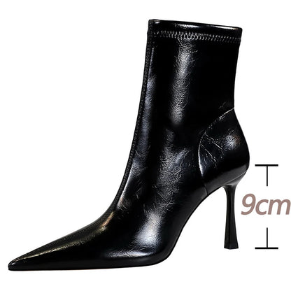 BIGTREE Shoes Women Leather Boots Sexy Women's Ankle Boots High Heels Plush Warm Autumn Winter Shoes Stilettos Short Boots Lady