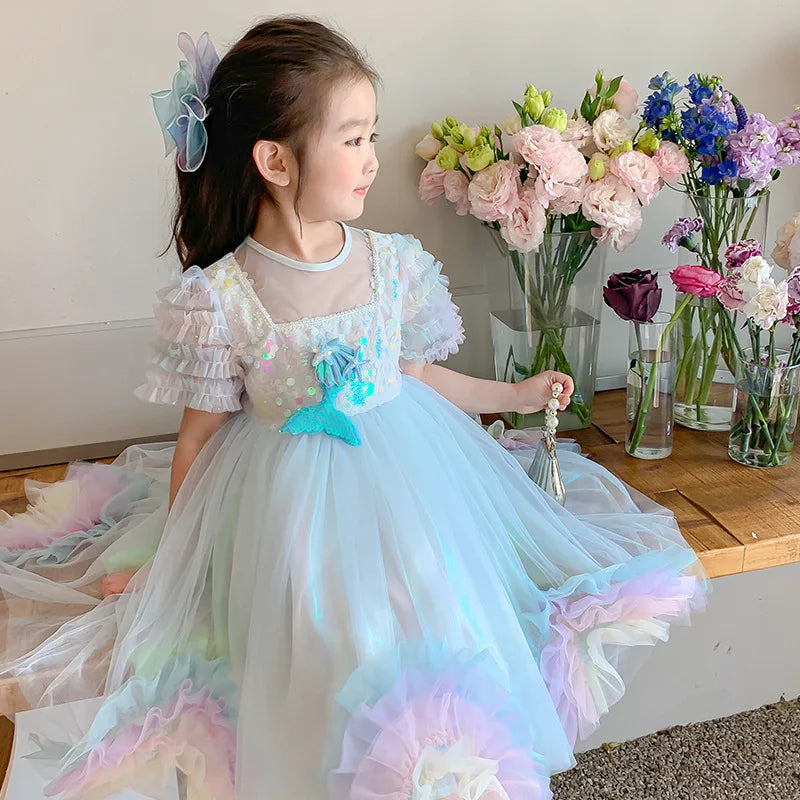 Mermaid Princess Dress New Girls' Western Style Fashion Pettiskirt Summer Children'S Dress
