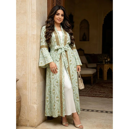 Turkey Muslim Embroidery Abaya Dress 2 Piece Set  Women Ramadan Eid Mubarak Kaftan Dubai Vestidos Pakistani Arab Caftan Robe
