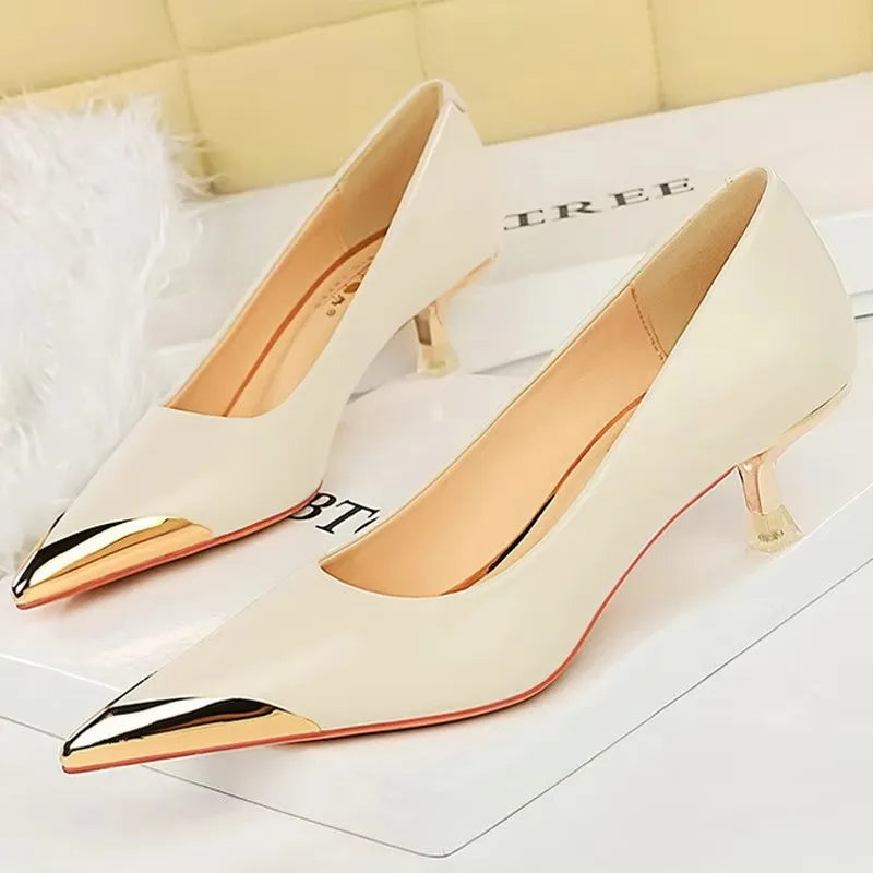 BIGTREE Shoes Retro High Heels Metal Pointed Tip Women Pumps Stiletto 9.5 Cm 4.5cm Heels Sexy Party Shoes Fashion Office Shoes