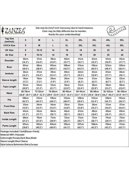 Women Pant Sets 2024 ZANZEA Summer V-neck Short Sleeve Tops Trousers Suits Casual 2PS Solid Work Outfits Fashion OL Tracksuits