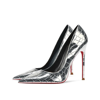 Summer new crocodile patterned high heels for women, slim heels, sexy, fashionable, versatile, professional single shoes