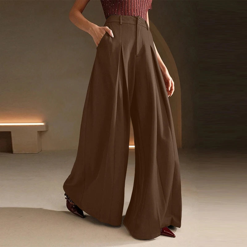 ZANZEA Fashion Women High Waist Long Pants Zipper Elegant Office Lady Wide Leg Trousers 2026 Summer Casual Loose Solid Pantalons
