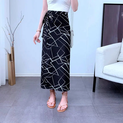 Vacation Style Wrap Skirt Beachside Long Skirt Women's High Waist A-Line Midi Skirt Floral Print One-Piece Summer Spring