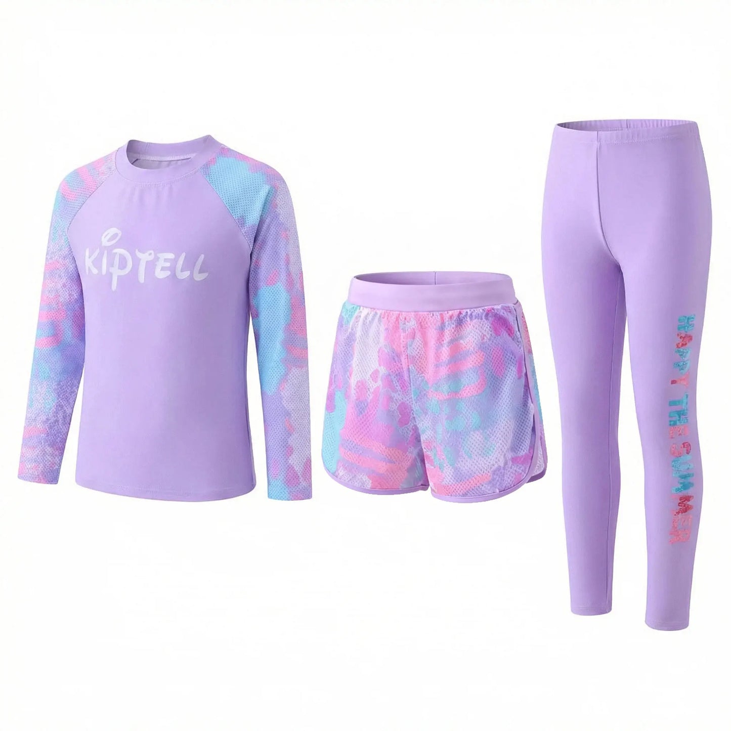 Children's Three-Piece Swimsuit Set, Purple Swimsuit Set, Long Sleeves and Long Pants