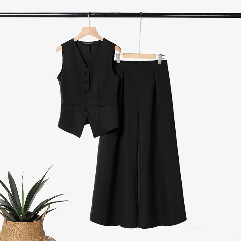 ZANZEA Women Minimalist Elegant 2 Piece Pant Sets Summer Old Money Vest & Wide Leg Pant Suits Office Commute 2pcs Sets Outfits