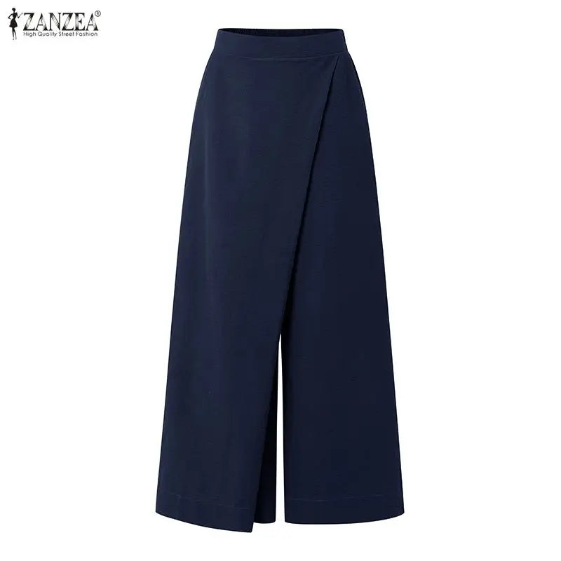 Summer Spring ZANZEA Women Pants Solid Color Loose Female Wide Leg Pants Casual Long Trousers Streetwear Fashion Bottoms