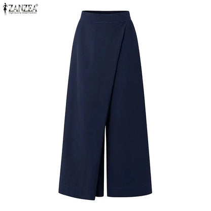 Summer Spring ZANZEA Women Pants Solid Color Loose Female Wide Leg Pants Casual Long Trousers Streetwear Fashion Bottoms
