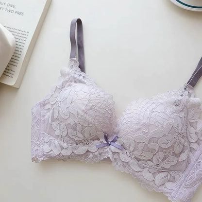Japanese Style Lace Bra Set Women Small Bust Push Up Lift Adjustable Anti Sagging Side Support No Gap Wirefree Luxury Comfort AB
