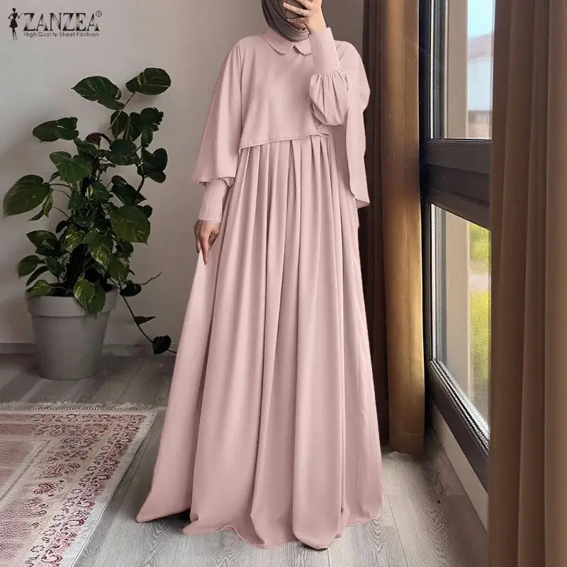 Modest Muslim Sets Fashion 2PCS Poncho Blouse Dress Sets ZANZEA Ramadan Hijab Outfits Women 2 Pieces Sets Long Sleeve Tops Suit