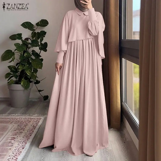 Modest Muslim Sets Fashion 2PCS Poncho Blouse Dress Sets ZANZEA Ramadan Hijab Outfits Women 2 Pieces Sets Long Sleeve Tops Suit