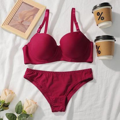 New Hot Selling Solid Color Daily 2-piece Set with Steel Rim push up Bra for Women Underwear Set J2611