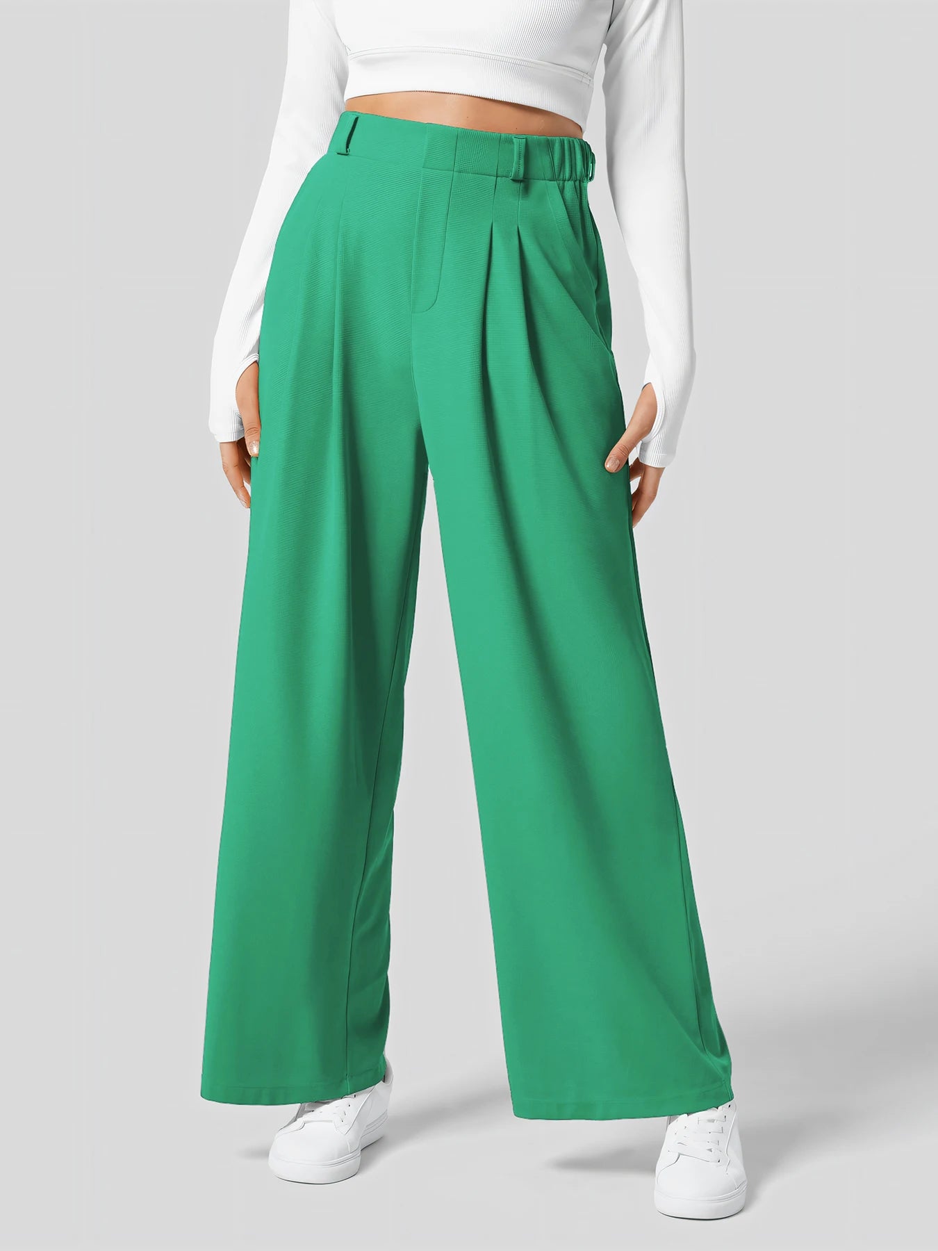 Women's trousers plaid slimming wide-leg pants with pockets high-waisted women's casual slimming wide-leg pants