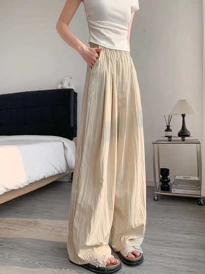 Summer Women's Wide-leg Pants Purple Thin Sunscreen Straight Pant Full Length Elastic Waist Casual Korean Fashion Trousers Women