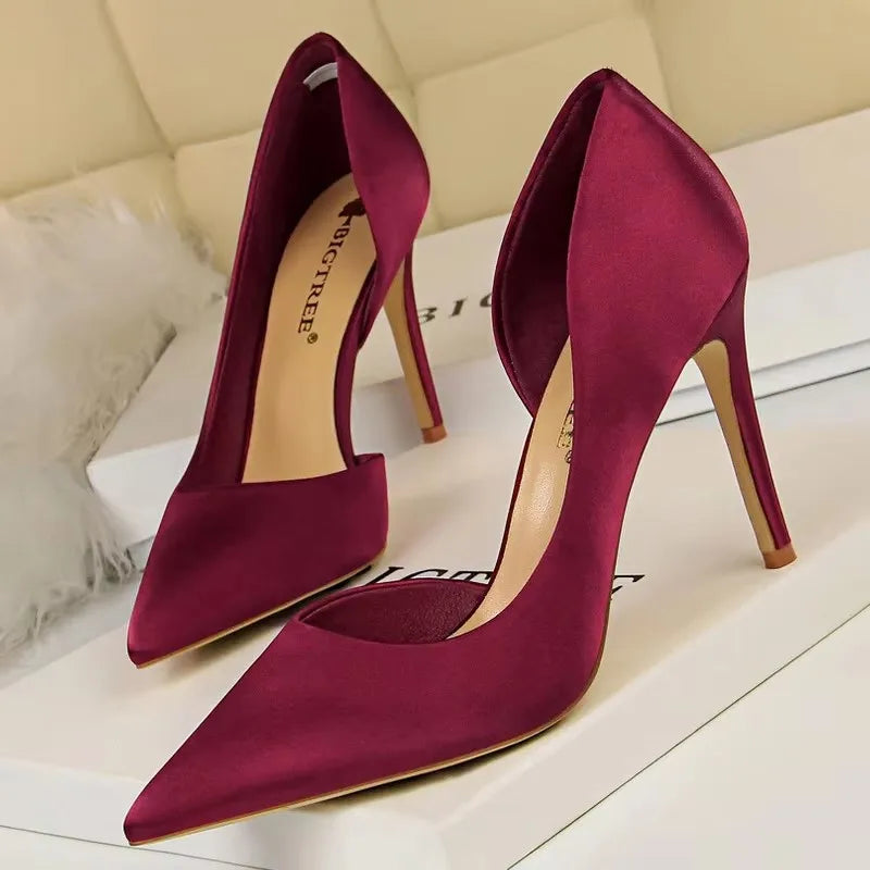BIGTREE Shoes Sexy Woman Pumps Black Blue Sliver Women Heels Silk High Heels Women Shoes Stiletto Heels 9.5 Cm Ladies Shoes