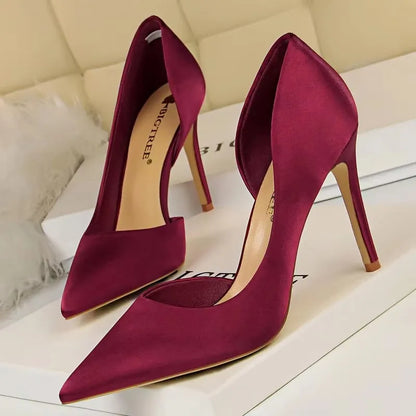 BIGTREE Shoes Sexy Woman Pumps Black Blue Sliver Women Heels Silk High Heels Women Shoes Stiletto Heels 9.5 Cm Ladies Shoes