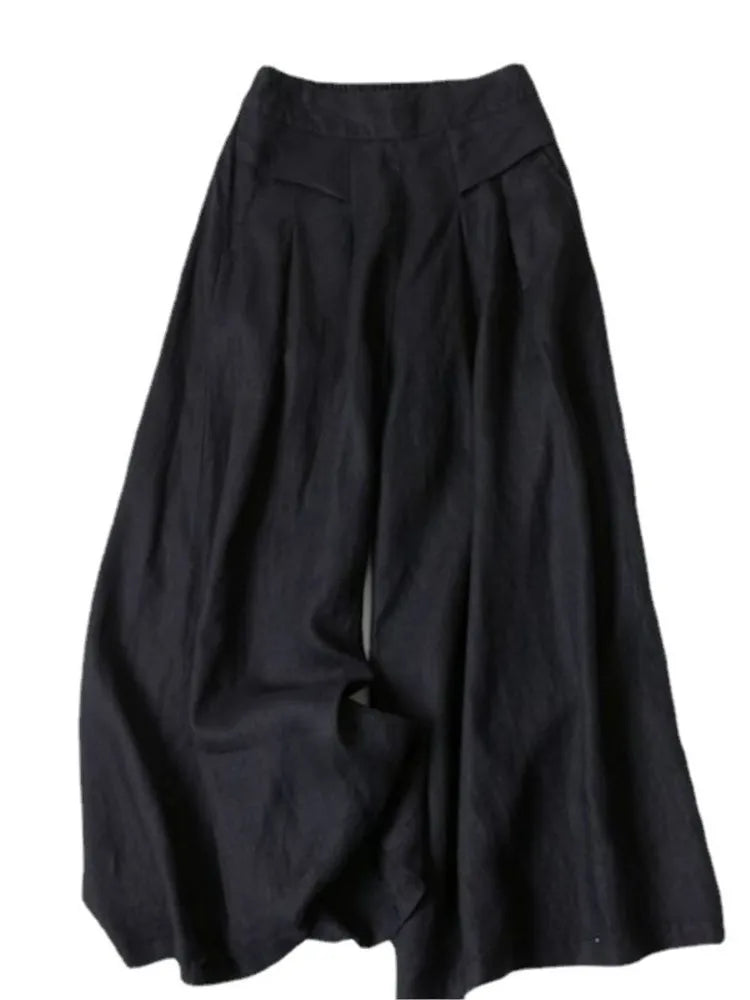 Y2K Lady Nine-point Pants Mid-rise Cotton Linen Wide-leg Large Size Trousers Loose Casual Commuting Daily Wear Tights Sweatpants